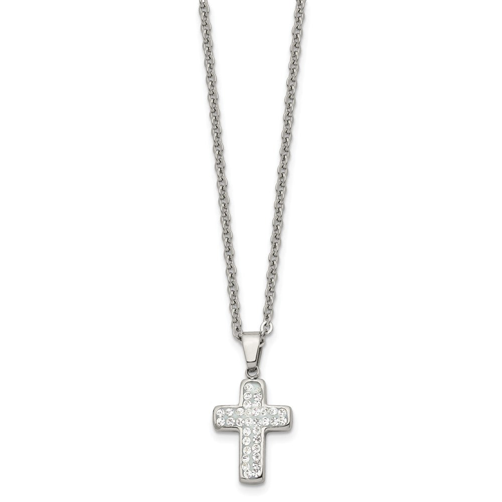 Stainless Steel Polished w/Crystal Cross 22in Necklace