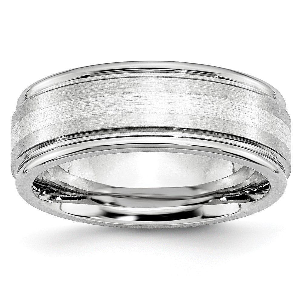 Cobalt Sterling Silver Inlay Satin and Polished 8mm Band Size - 11.5