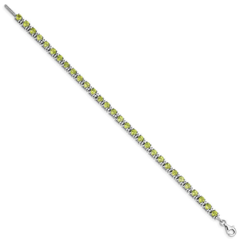 Sterling Silver Rhodium-plated Peridot and Diamond Bracelet 7 inches