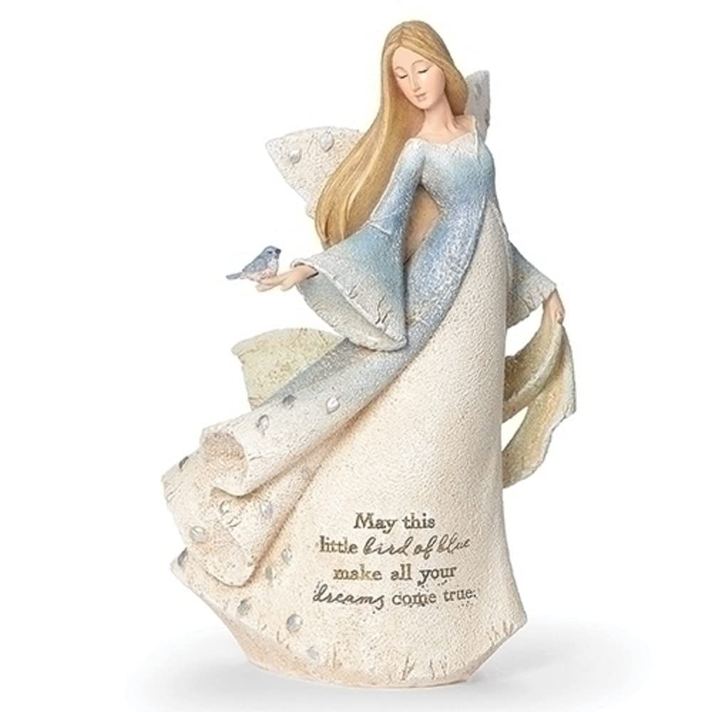 Roman Bluebird Happiness Angel, 8.5-inch Height, Polyresin, Home, Tabletop DâˆšÂ©cor