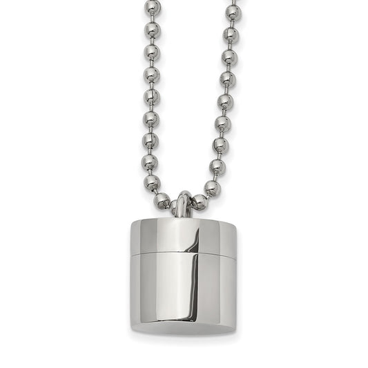 Stainless Steel Polished Capsule that Opens 22in Necklace