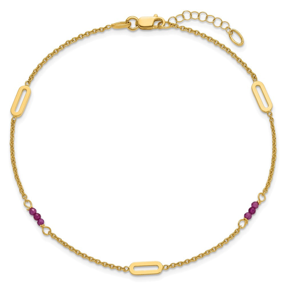 14k Polished Red Corundum Beads and Ovals 9 inch with 1 inch Extender Anklet