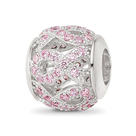 Sterling Silver Reflections Rhod-plated CZ Awareness Ribbon Bead