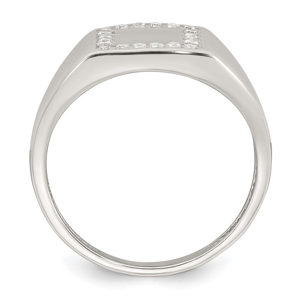 Sterling Silver Polished White CZ Square Border Size 11 Mens Signet Ring