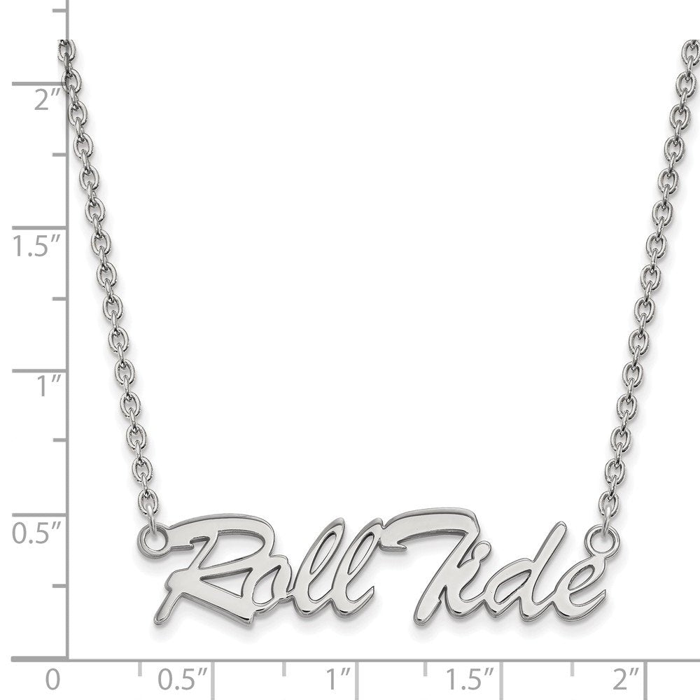 Sterling Silver Rhodium-plated LogoArt University of Alabama Roll Tide Script Large Pendant 18 inch Necklace QSS083UAL-18