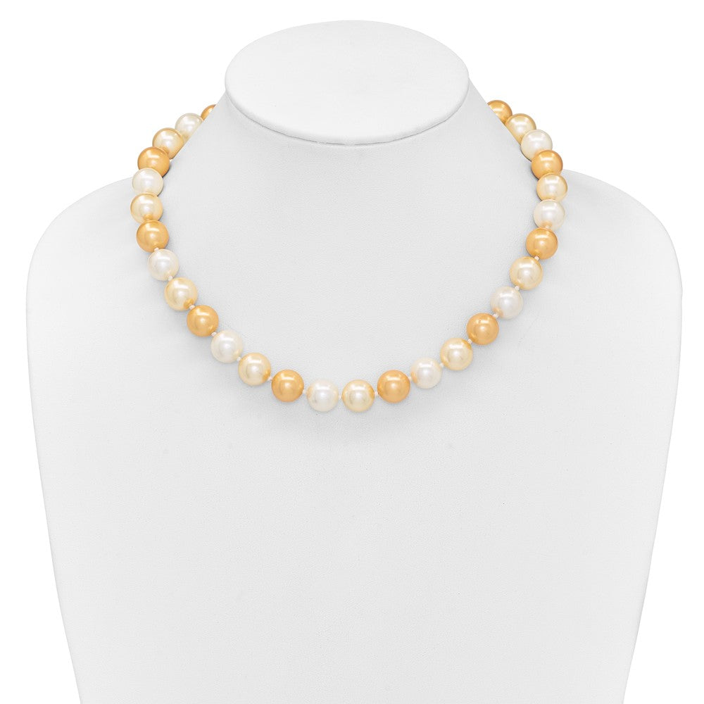 Majestik Sterling Silver Rhodium-plated 12-13mm Yellow and White Imitation Shell Pearl Hand-knotted Necklace 18 Inches