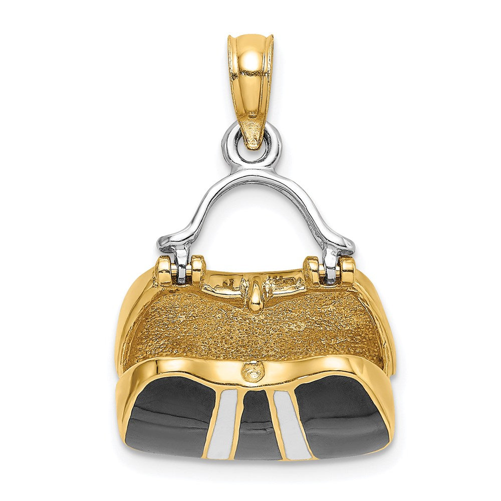 14K & Rhodium 3-D and Enameled Opens Handbag Charm