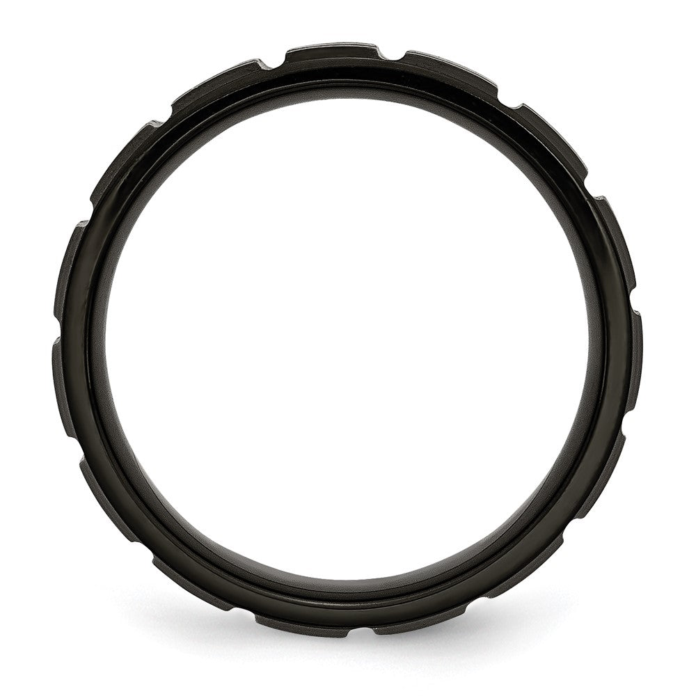 Titanium Brushed and Polished Black IP-plated 8mm Notched Band Size - 9.5