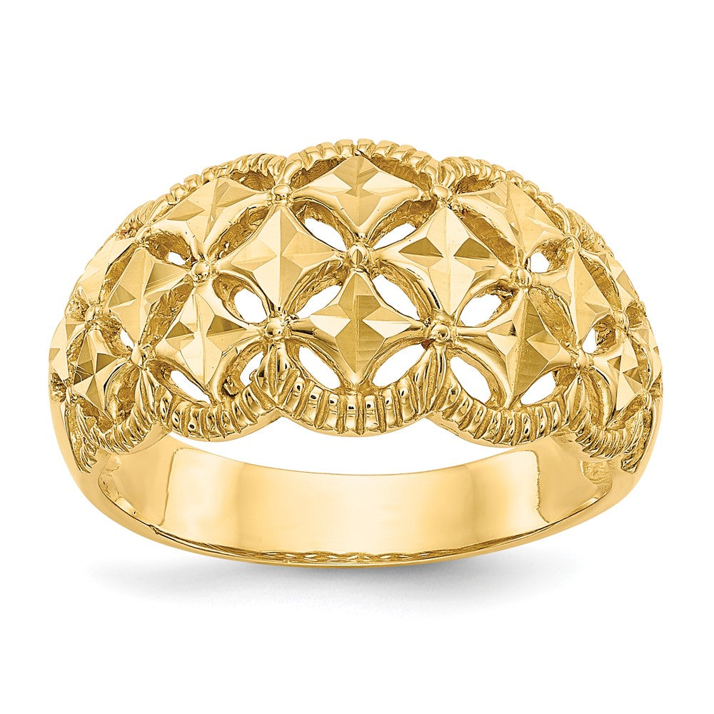 14K Diamond-cut Scalloped Edge Pattern Dome Ring Size 7