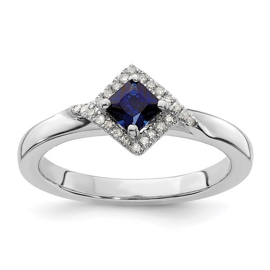 Sterling Silver Stackable Expressions Polished Cr. Sapphire & Dia Ring Size -8