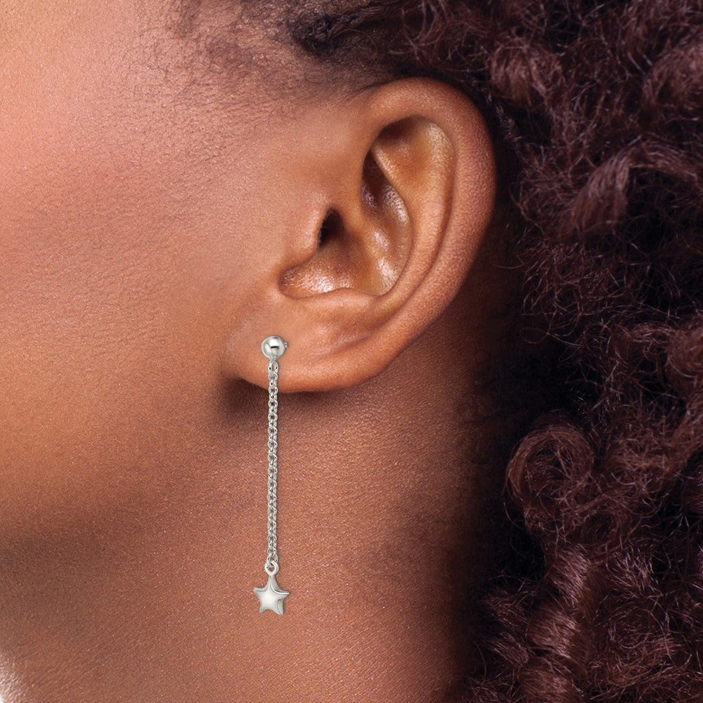 Sterling Silver Polished Star Drop and Dangle Post Earrings