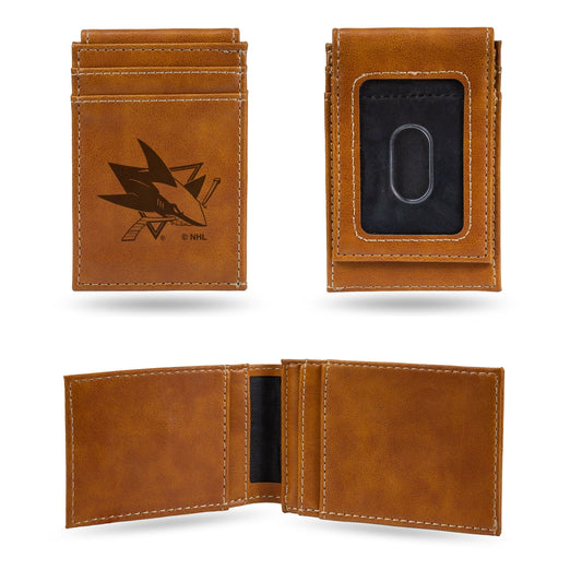 Sharks Laser Engraved Brown Front Pocket Wallet