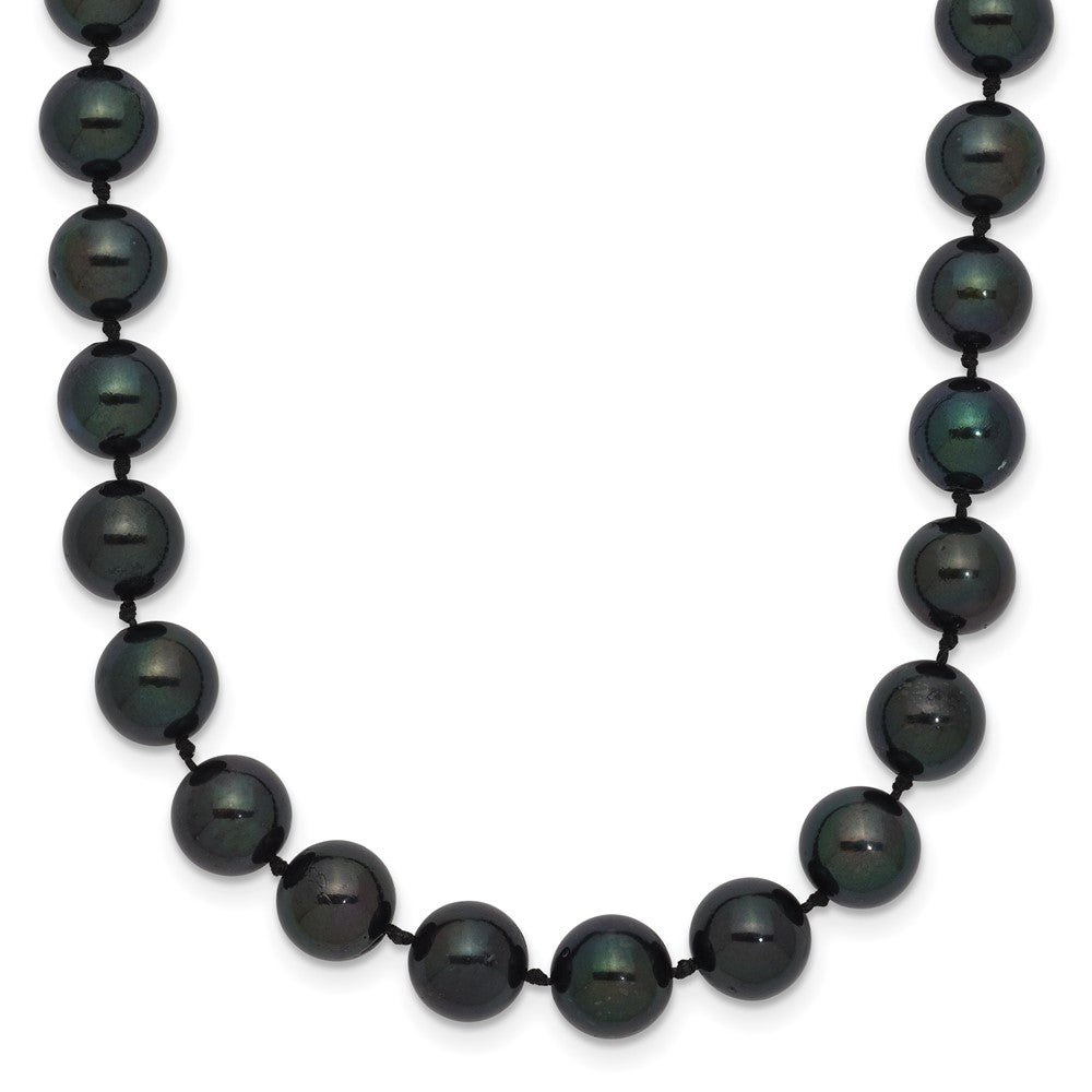 14k White Gold 7-8mm Black Round Akoya Saltwater Cultured Pearl 24 inch Necklace