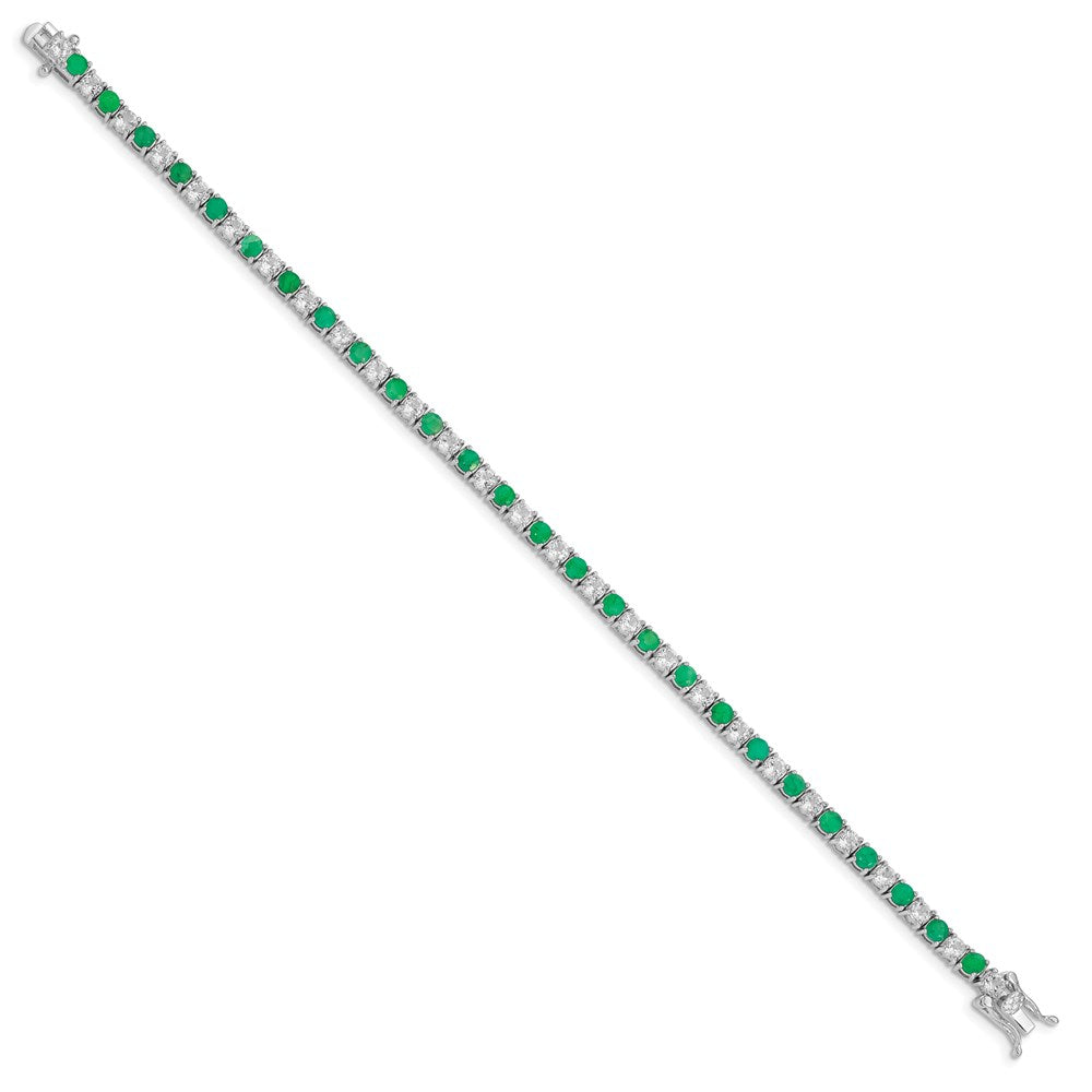 Sterling Silver Rhodium-plated Emerald & White Topaz Tennis Bracelet 7 inches