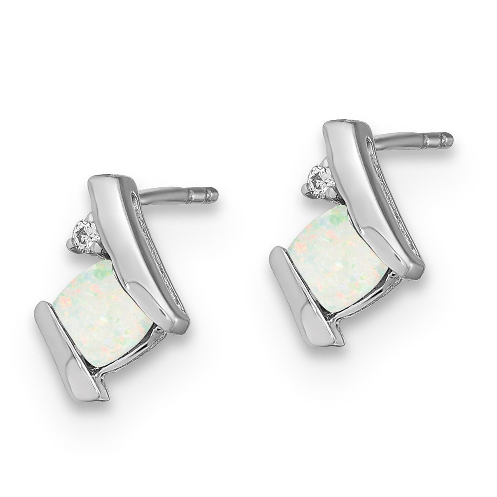 Sterling Silver Created Opal & Diamond Earrings