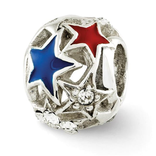 Sterling Silver Reflections Crystal and Enameled Stars Bead
