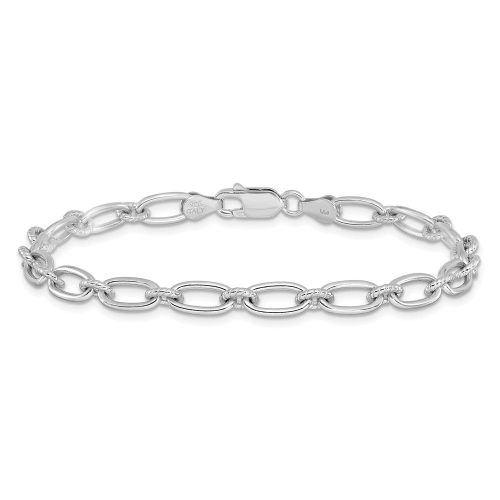 Sterling Silver Rhod-plated Textured Fancy Link Bracelet 7.5  inches