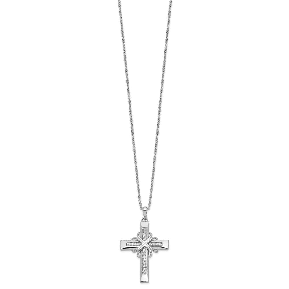 Sentimental Expressions Sterling Silver Rhodium-plated CZ Steadfast Love 18in Cross Necklace 18 Inches