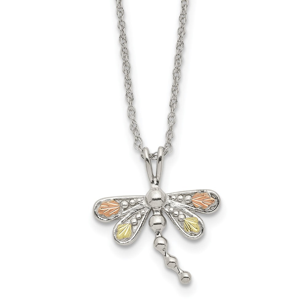 Landstrom's Mt. Rushmore Black Hills Sterling Silver 12K Gold Accents Dragonfly18 inch Spring Ring Clasp Necklace 18 Inches