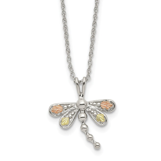 Landstrom's Mt. Rushmore Black Hills Sterling Silver 12K Gold Accents Dragonfly18 inch Spring Ring Clasp Necklace 18 Inches