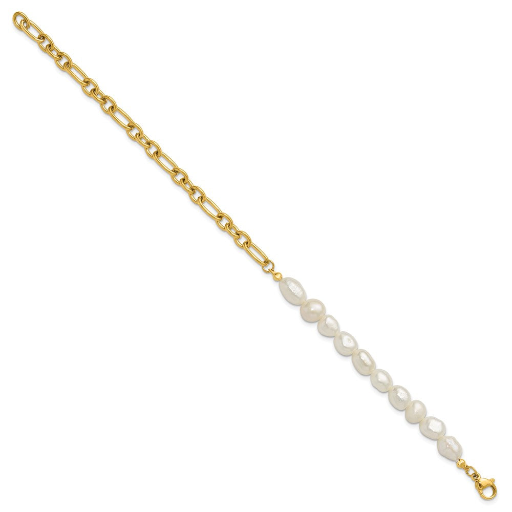 Chisel Stainless Steel Polished Yellow IP-plated with Half White Freshwater Cultured Pearl 8.25 inch Bracelet 8.25 inches