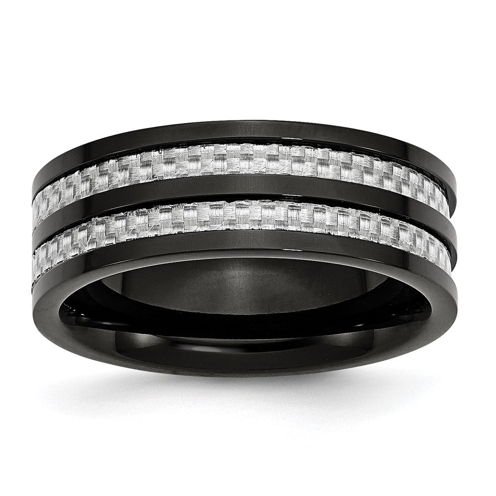 Titanium Polished Black IP-plated w/Grey Carbon Fiber Inlay 8mm Band Size - 8