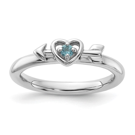 Sterling Silver Stackable Expressions Rhodium-plated Blue Topaz Heart with Arrow Ring Size -8