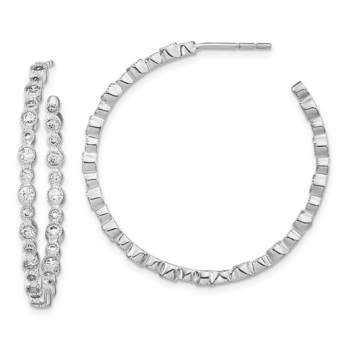 14K White Gold 1 1/2 Carat Lab Grown Diamond VS/SI+ G+ Complete Circle Bezel Hoop Post Earrings