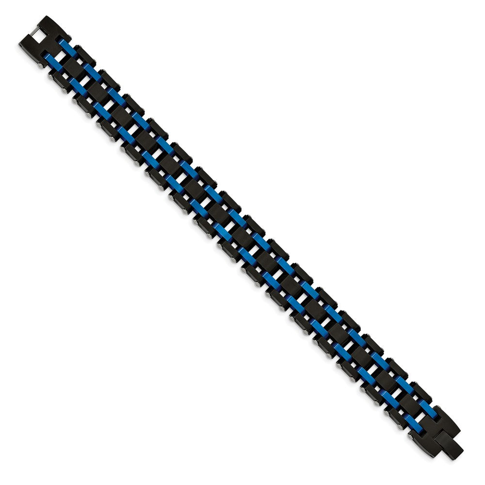 Stainless Steel Brushed and Polished Black/Blue IP-plated 8.5in Bracelet 8.5 inches