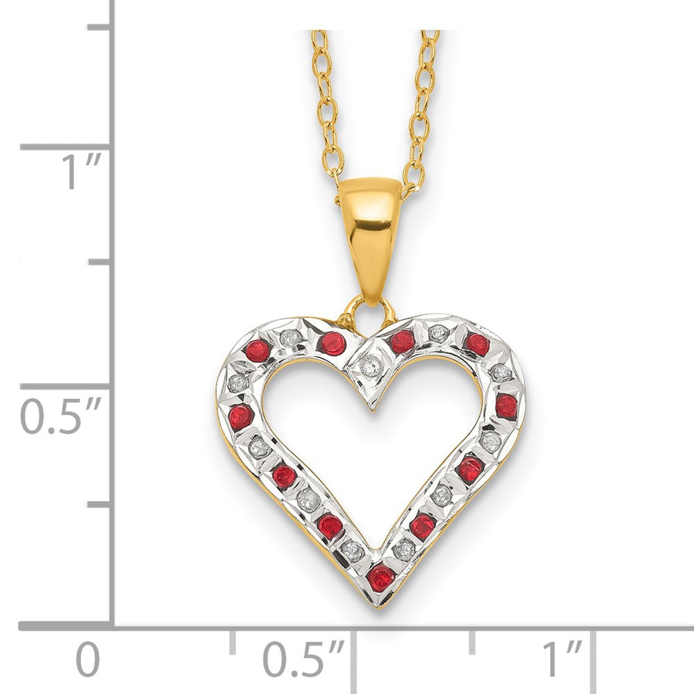 Diamond Fascination Diamond Mystique Sterling Silver 18K Gold-plated Diamond and Ruby Heart 18 Inch Necklace 36 Inches