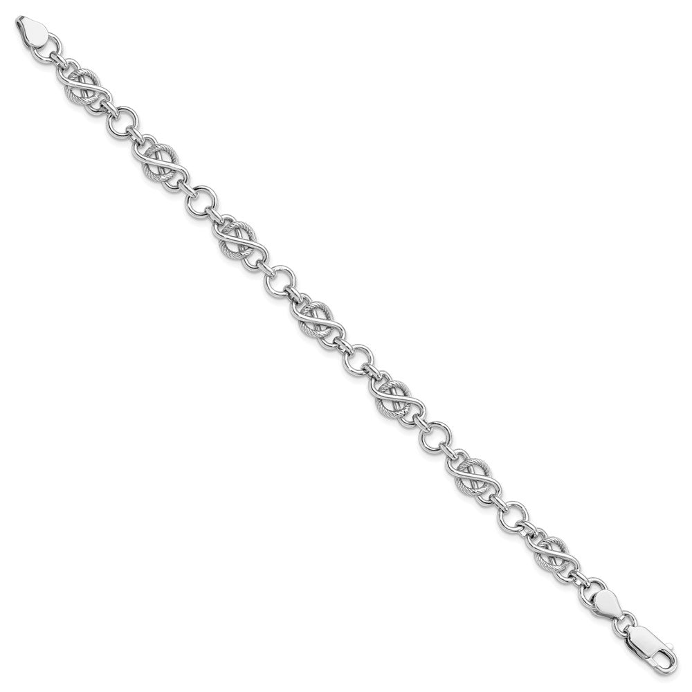 Sterling Silver Rhodium-plated Polished/Textured Bracelet 7.5  inches