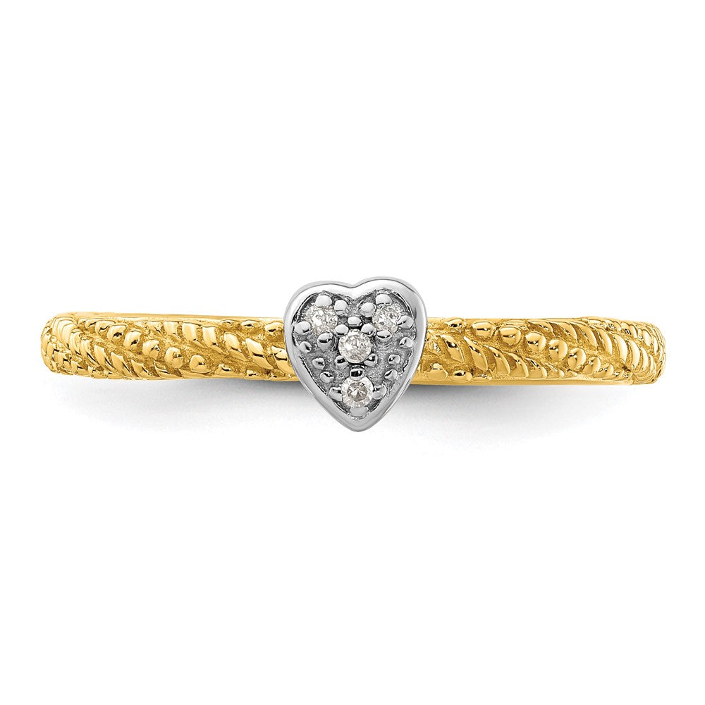 Sterling Silver Diamond Stackable Expressions Yellow Gold Plated Heart Ring Size -8