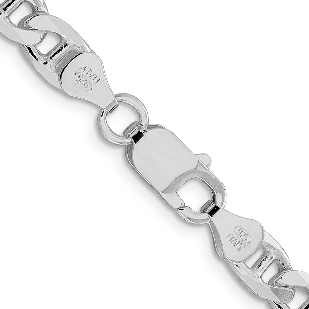 Sterling Silver Rhodium-plated 6.5mm D/C Flat Anchor Curb Chain 20 Inches