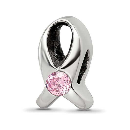 Sterling Silver Reflections Silver Ribbon with Pink CZ Bead