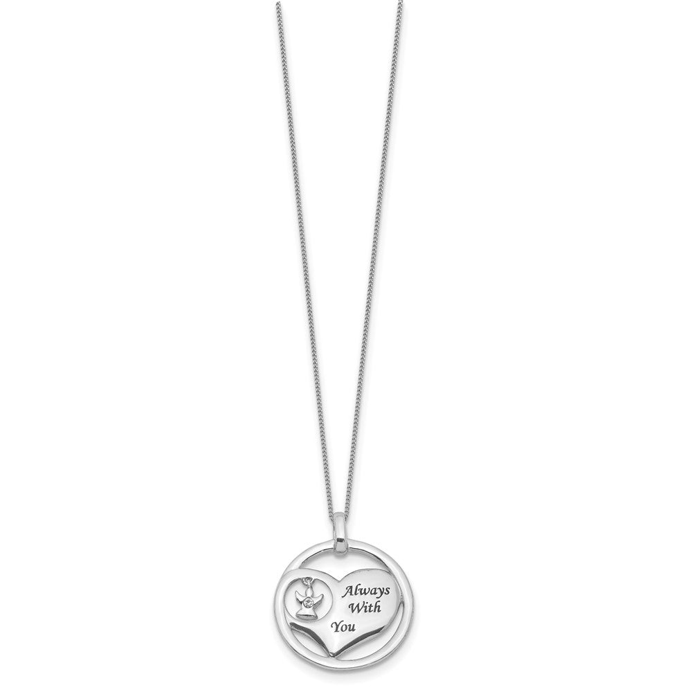 Sterling Silver Rhod-pltd Crystal Angel Enamel Heart Necklace 18 Inches