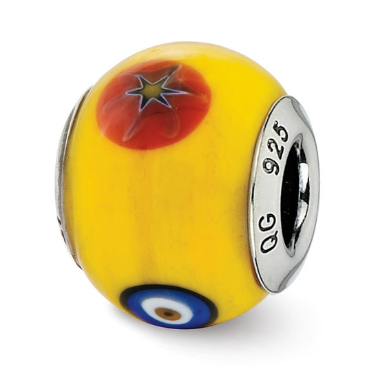 Sterling Silver Reflections Italian Yellow w/Decorative Accents Glass Bead