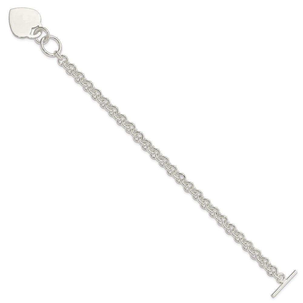 Sterling Silver Polished Engraveable Heart Bracelet 8.5 inches