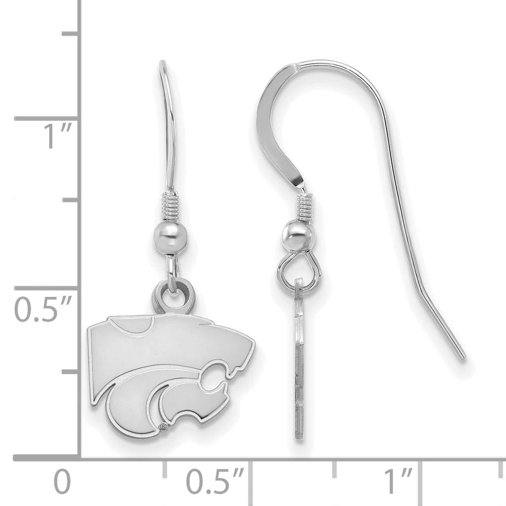 Sterling Silver Rhodium-plated LogoArt Kansas State University Wildcat Extra Small Dangle Wire Earrings QSS006KSU