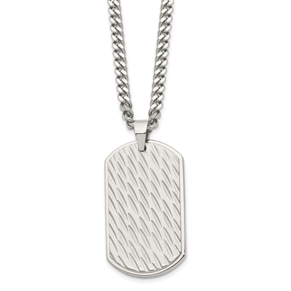 Stainless Steel Brushed and Polished Textured Dog Tag 24in Necklace