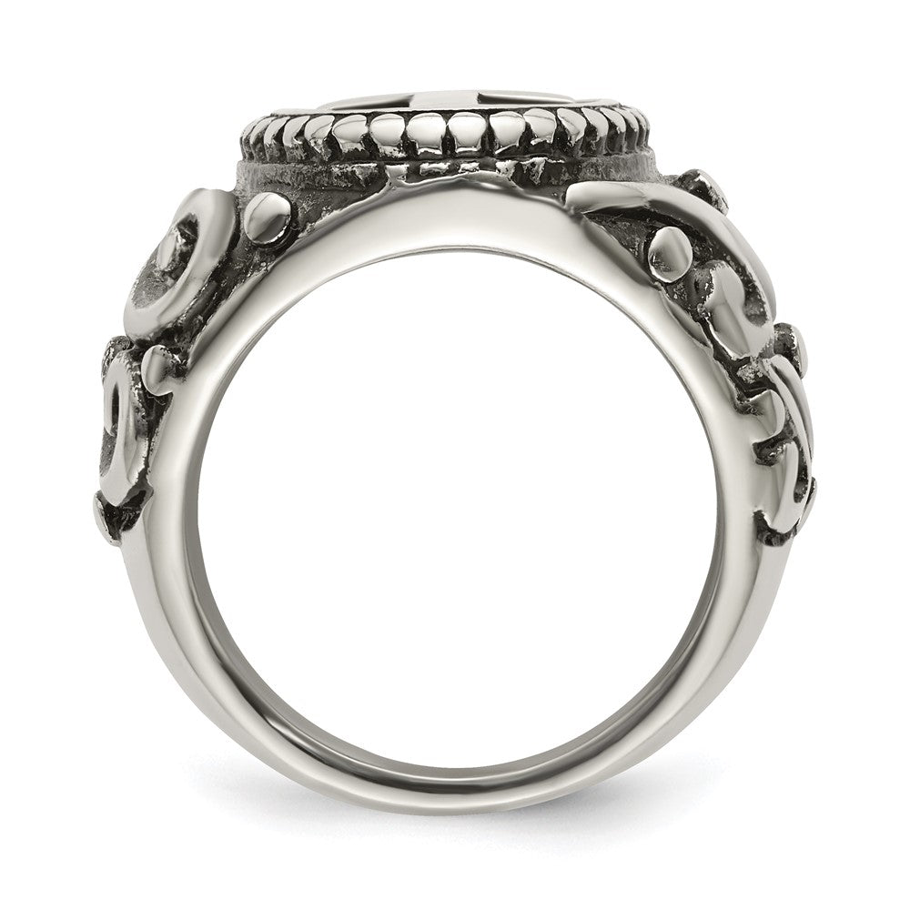 Stainless Steel Antiqued and Polished Cross Ring Size - 9