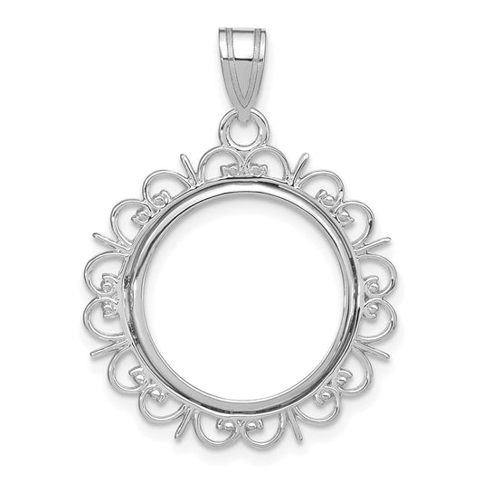 Wideband Distinguished Coin Jewelry 14k White Gold Polished Fancy 16.5mm Prong Coin Bezel Pendant
