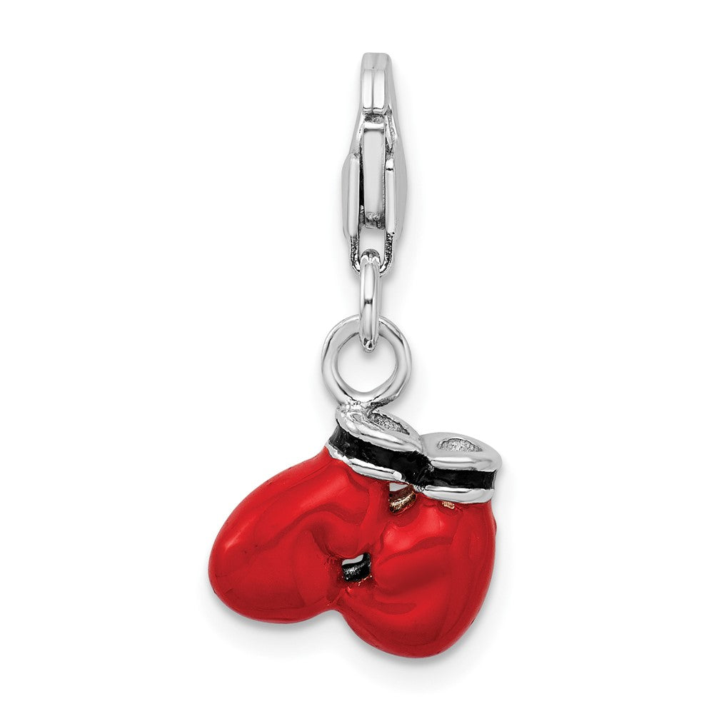 Amore La Vita Sterling Silver Rhodium-plated Polished 3-D Enameled Boxing Gloves Charm with Fancy Lobster Clasp