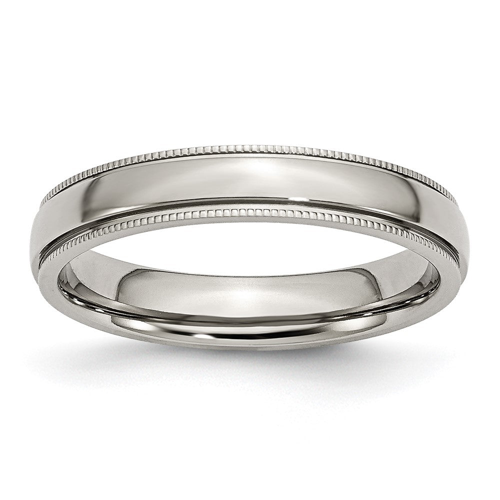 Stainless Steel Polished 4mm Grooved and Beaded Band Size - 6