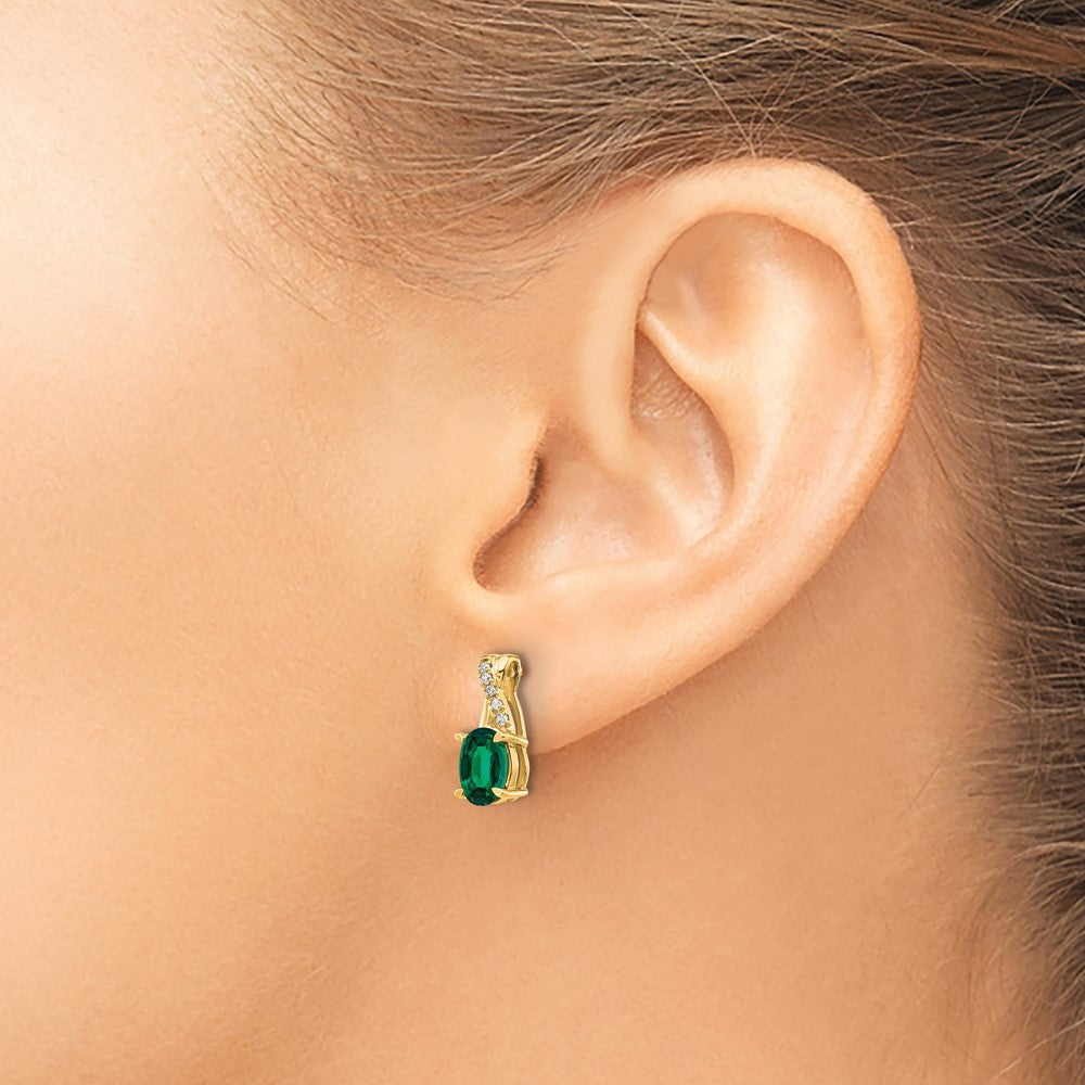 10ky Cr. Emerld & Diamond Earrings 7x5 Oval CREM, Rd 10-1.1mm dia