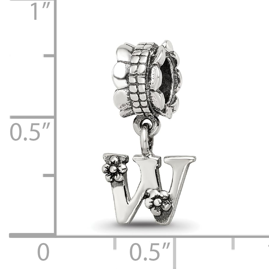 925 Sterling Silver Polished Artisan Oxidized Reflections Letter Name Personalized Monogram Initial W Dangle Bead Charm