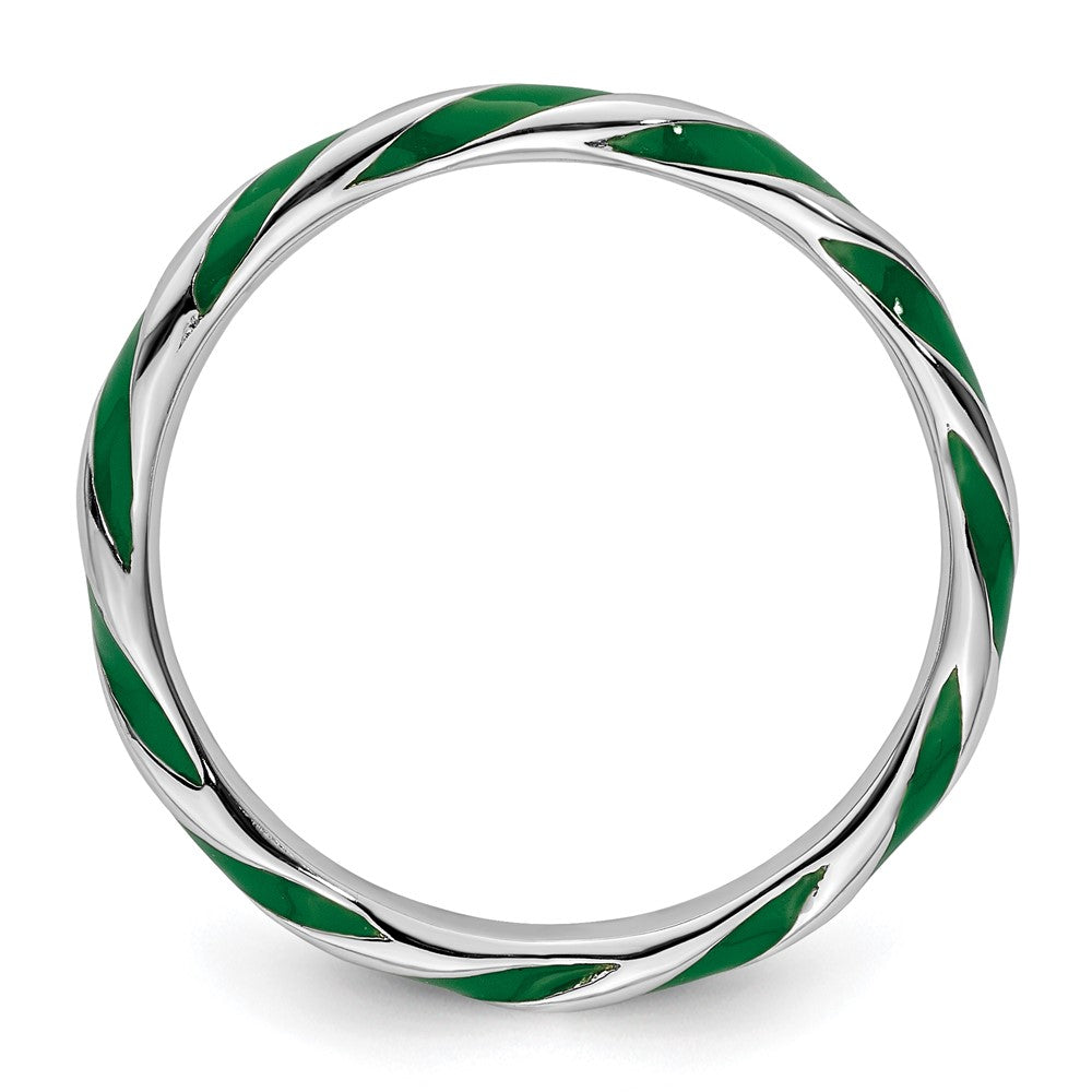 Sterling Silver Stackable Expressions Twisted Green Enameled Ring Size -9