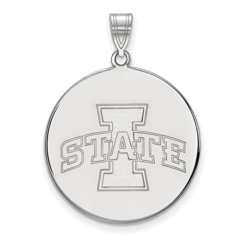 Sterling Silver Rhodium-plated LogoArt Iowa State University Extra Large Disc Pendant Q-SS042IAS