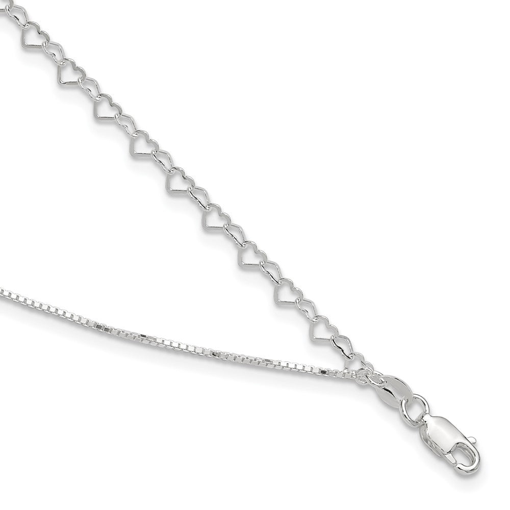 Sterling Silver Polished Double Strand Hearts 9in Plus 1in ext Anklet 9 inches