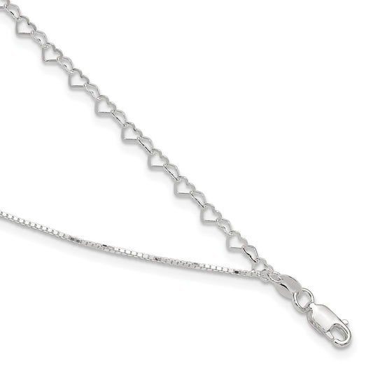 Sterling Silver Polished Double Strand Hearts 9in Plus 1in ext Anklet 9 inches