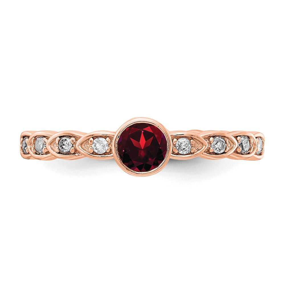 Sterling Silver Rose Tone Garnet and Diamond Ring